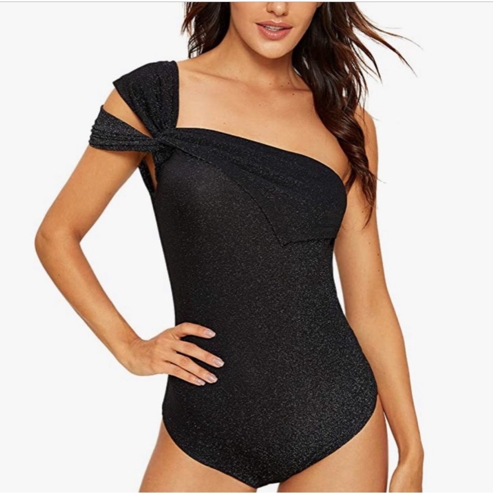 One Shoulder Asymmetrical Glitter Bodysuit XS - Picture 3 of 11
